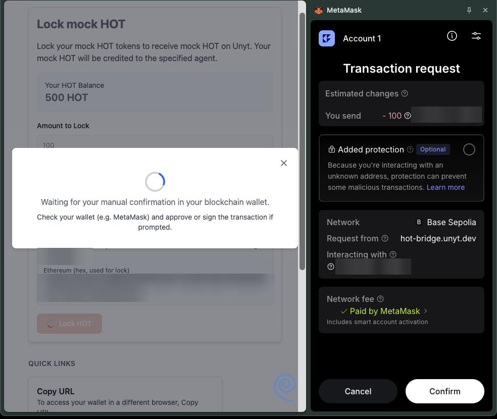 Confirm the transaction in MetaMask.