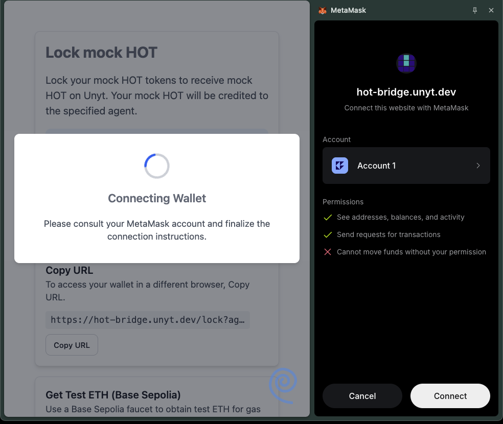 Approve the connection in MetaMask.