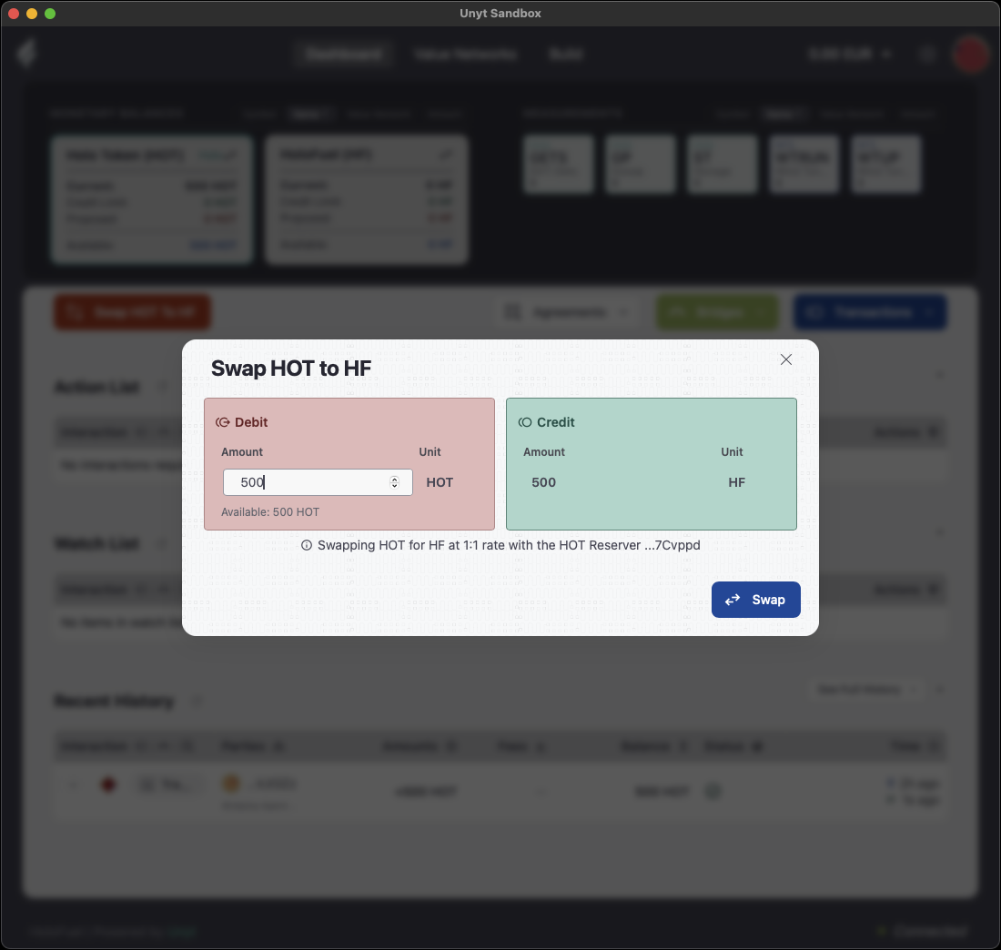 Choose how much HOT to swap.