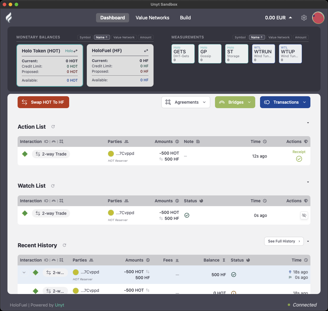 The swap appears as a 2-way Trade in your Action List.