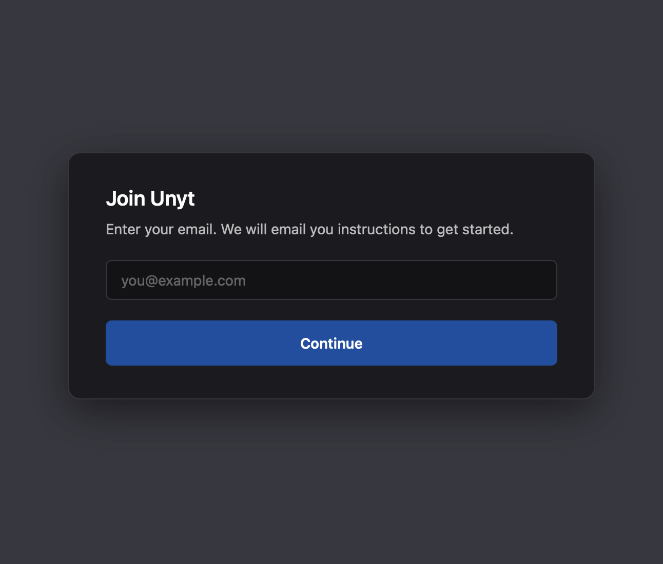 The Join Unyt screen.
